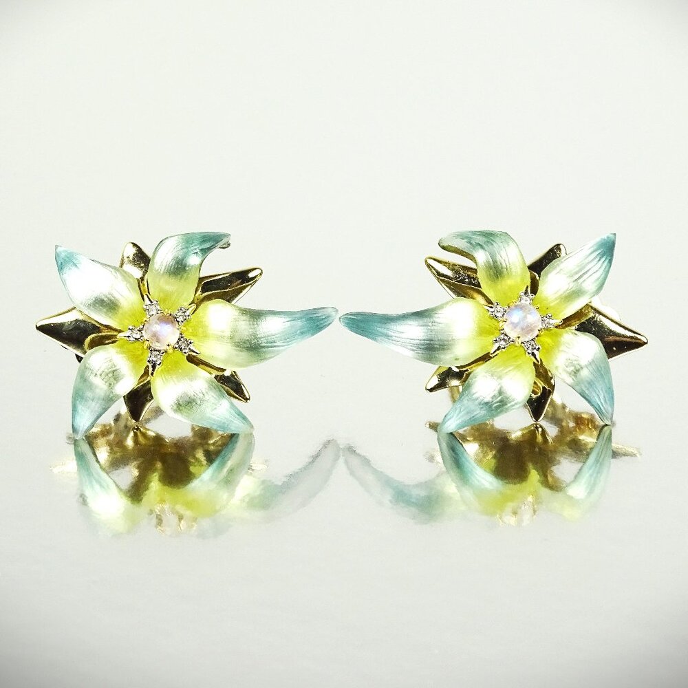ALEXIS BITTAR Gold Plated Multicolor Lucite Moonstone & Crystal Clip Earrings